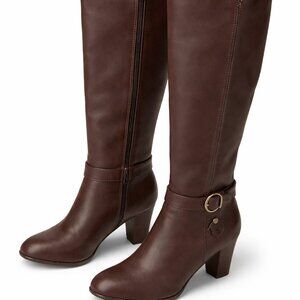 Bass Brown Knee-High Zip-Up Boots Equestrian Style Buckle Chunky Heel Size 6M